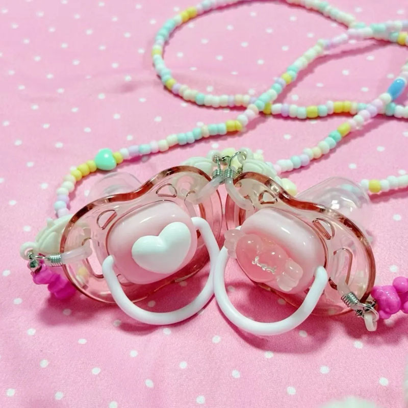 Cosplay Prop Bow - จุกนมหลอกซิลิโคนสำหรับผู้ใหญ่ พร้อมสายคล้อง น่ารัก สไตล์ ABDL โปร่งใส