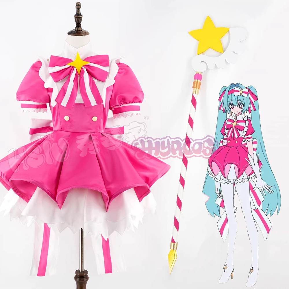 Cosplay Prop Diy - ชุดคอสเพลย์มิคุ รีไท พร้อมวิกผม ชุดเดรสสีชมพู อุปกรณ์ประกอบฉาก ชุดอนิเมะ